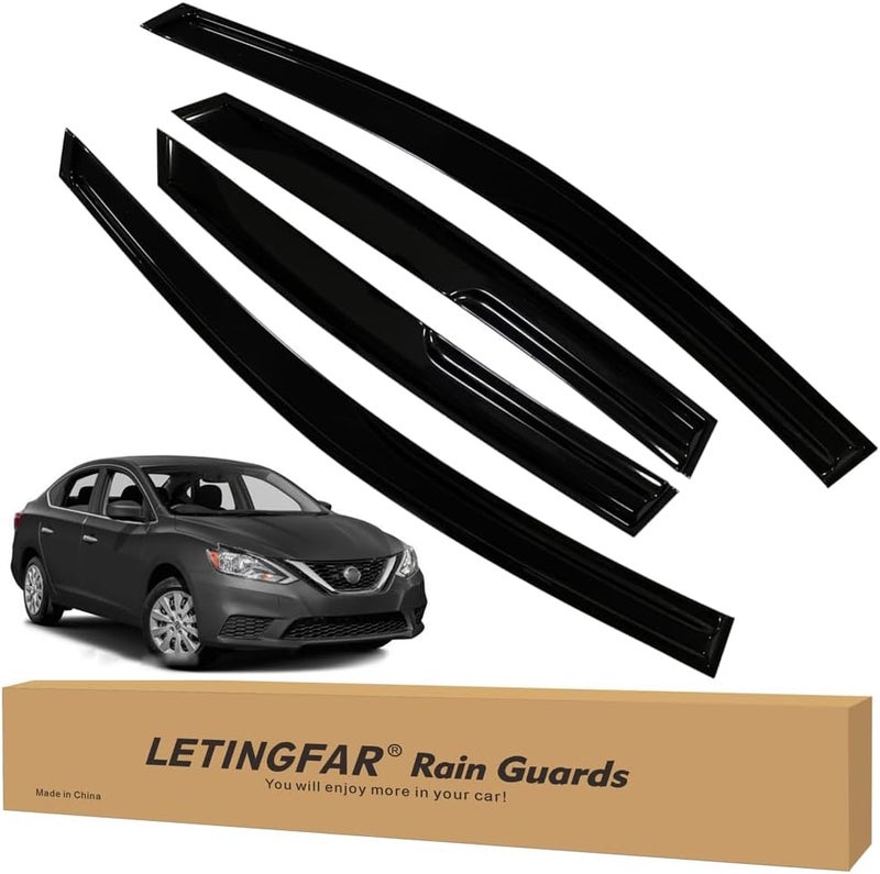LETINGFAR حراس المطر اللاصق لسيارة نيسان سنترا سيدان 2013-2019، لملحقات نيسان سنترا 2013-2019، واقيات نوافذ جانبية لسيارة نيسان سنترا - Image 1